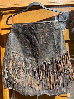 Cripple Creek Womens Lamb Nappa Leather Fringe Skirt